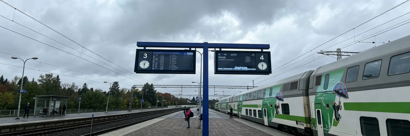 Interactive wayfinding kiosk situated in a vast railway station concourse.